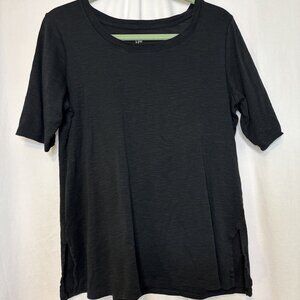 J. Jill Pima Scoop Neck Elbow Sleeve Tee Black Soft Stretch Med